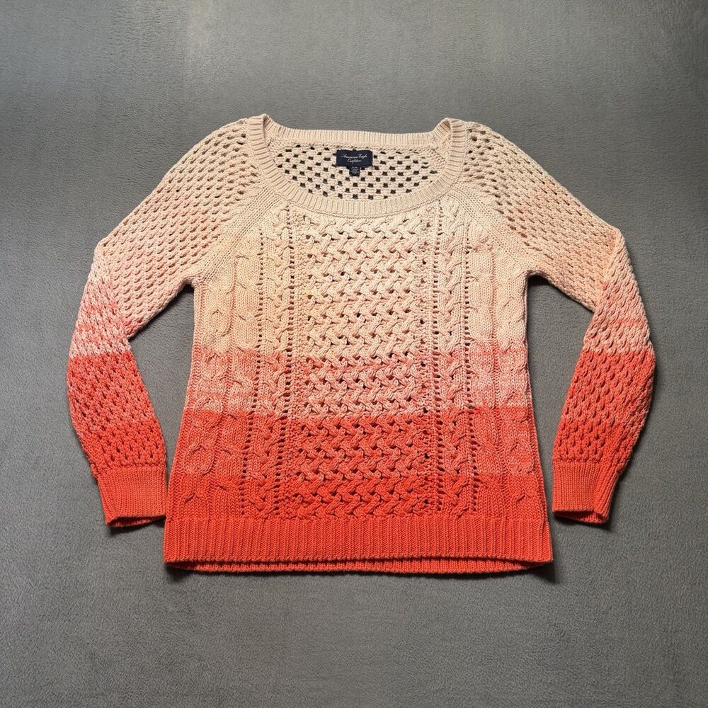 American Eagle Outfitters Womens XL Coral Orange Ombré Open Knit Sweater